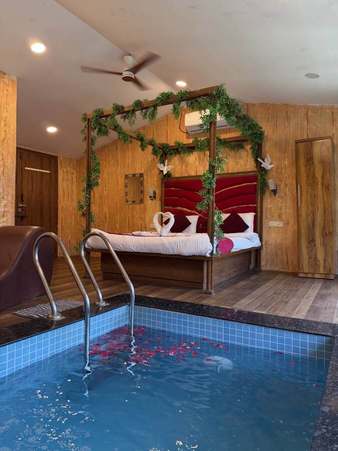 Pool cottage with vine canopy